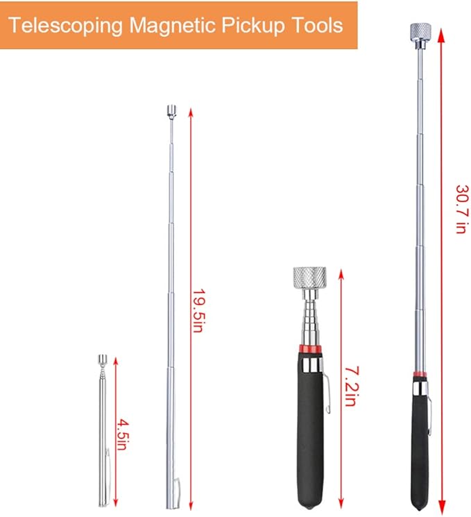 3 Pack Telescoping Magnet Pick-up Tool Set - Retrieving Telescoping Magnet Pickup Tools,Extendable Magnetic Pick Up Tools,Bendable Spring Magnet Stick - Image 2