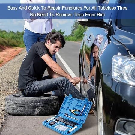 Click to see full view AUTOWN Tire Repair Kit - 68pcs Heavy Duty Tire Plug Kit, Universal Tire Repair Tools to Fix Punctures and Plug Flats Patch Kit for car Motorcycle, Truck, ARB,ATV, Tractor, RV, SUV, Trailer - Image 2